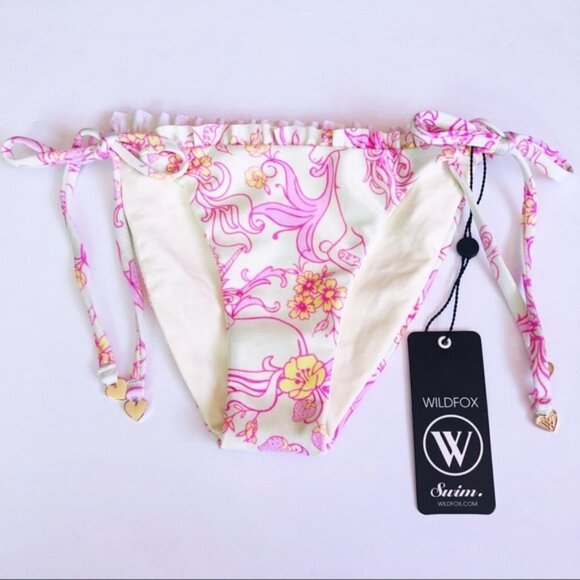 NWT Wildfox "Vintage Unicorn" Ruffle Side Tie String Bikini Bottoms Sz. M - Picture 2 of 2